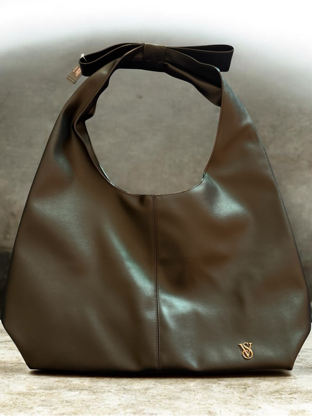 Victoria’s Secret Women's Large Black Hobo Bag with Bow Handle